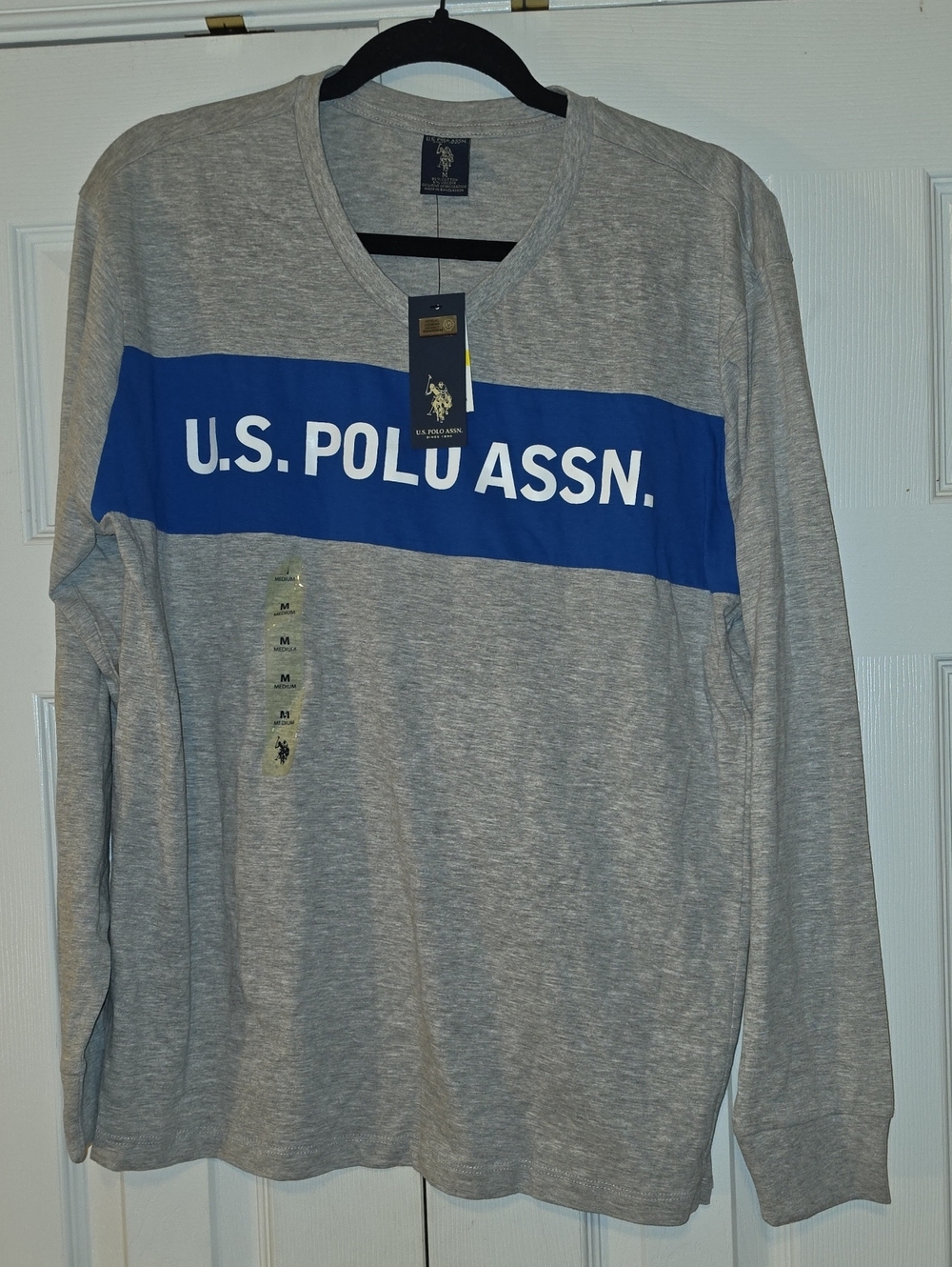 U.S. Polo Assn. Gray Long Sleeve Shirt with Blue Chest Stripe